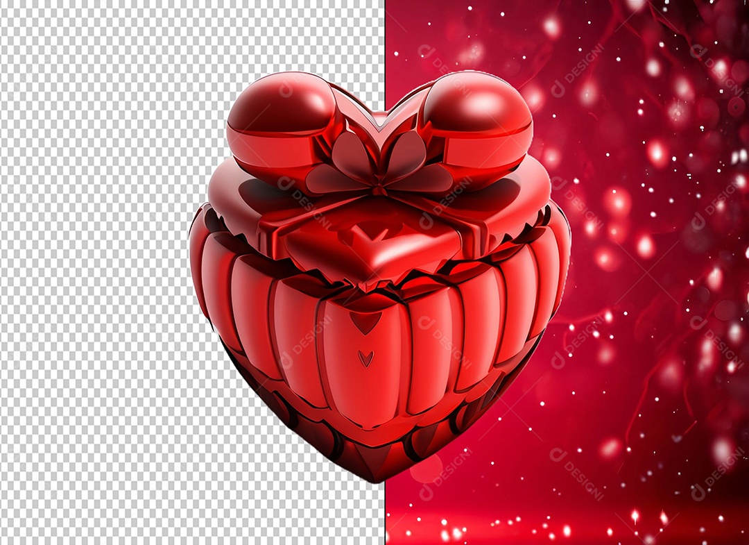 Caixa de Presente para Dia dos Namorados em Forma de Coração Elemento 3D para Composição PSD