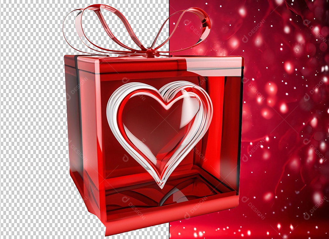 Caixa de Presente para Dia dos Namorados Elemento 3D para Composição PSD