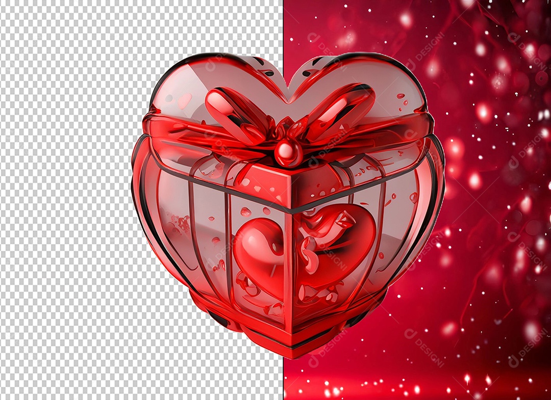 Elemento 3D Caixa de Presente para Dia dos Namorados em Forma de Coração para Composição PSD