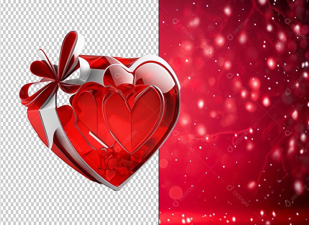 Caixa de Presente para Dia dos Namorados em Forma de Coração Elemento 3D para Composição PSD