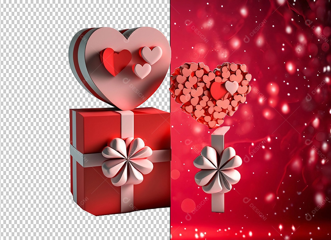 Caixa de Presente para Dia dos Namorados co, Coração Elemento 3D para Composição PSD