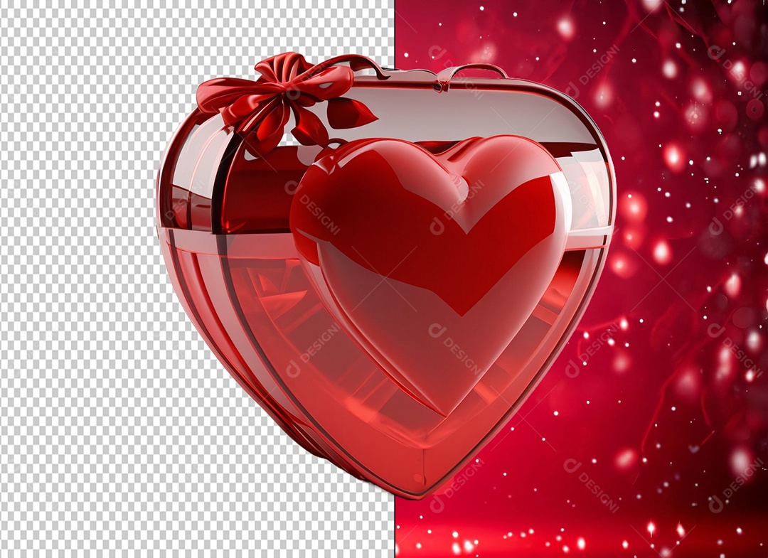 Caixa de Presente para Dia dos Namorados em Forma de Coração Elemento 3D para Composição PSD