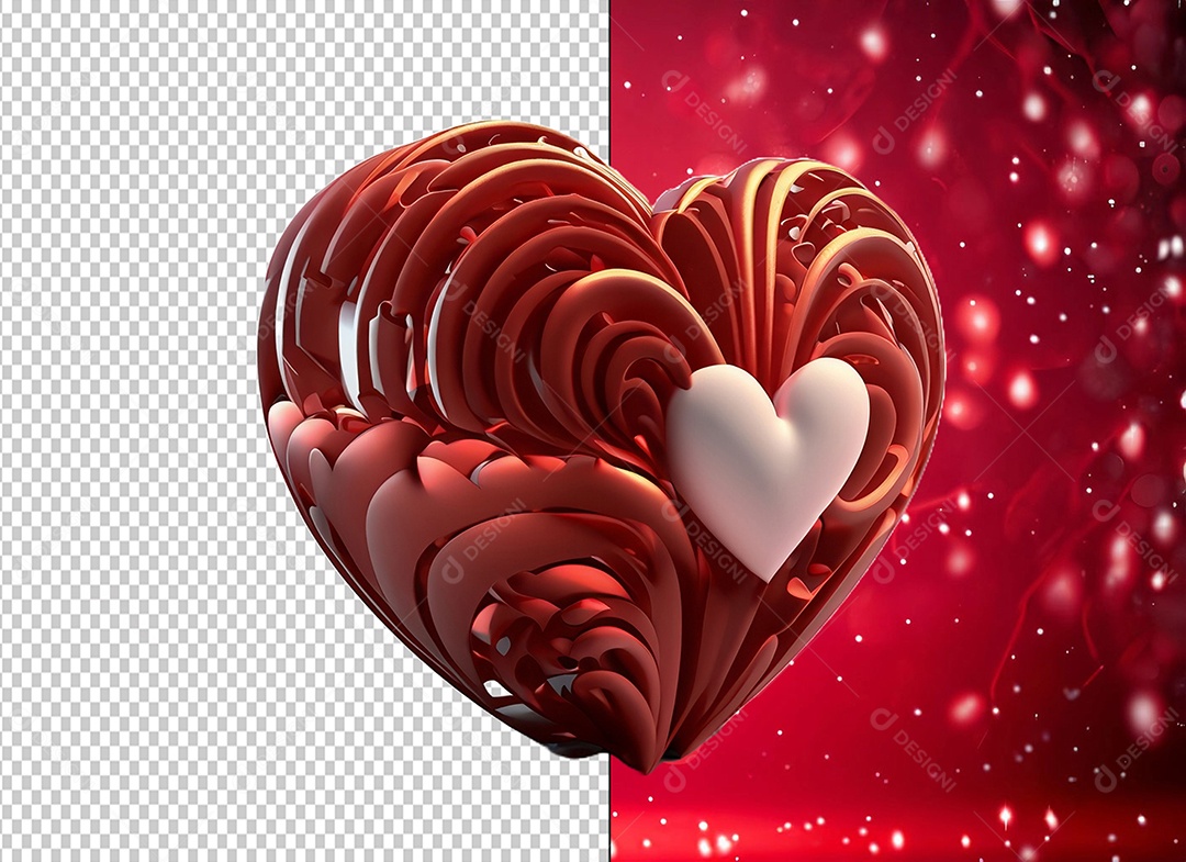 Caixa de Presente para Dia dos Namorados em Forma de Coração Elemento 3D para Composição PSD