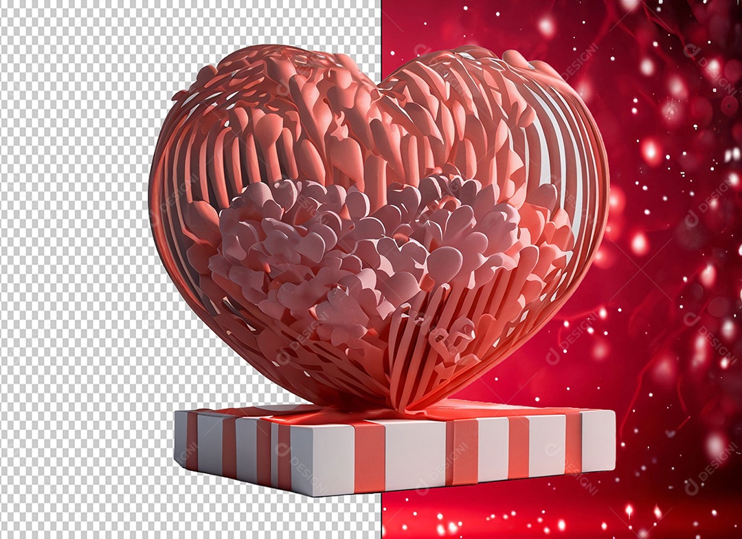 Caixa de Presente para Dia dos Namorados com Coração Elemento 3D para Composição PSD