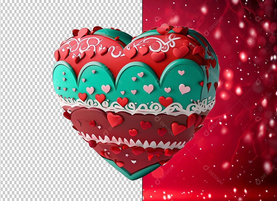Caixa de Presente para Dia dos Namorados em Forma de Coração Elemento 3D Colorido para Composição PSD
