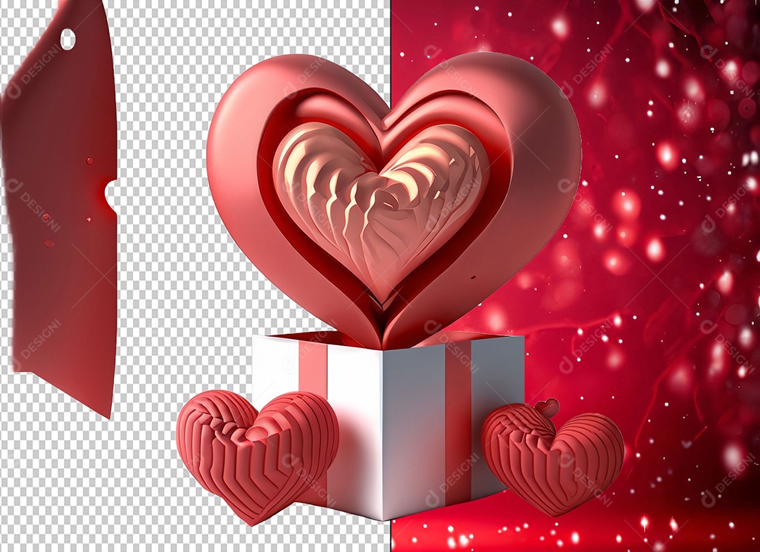 Caixa de Presente para Dia dos Namorados com Coração Elemento 3D para Composição PSD