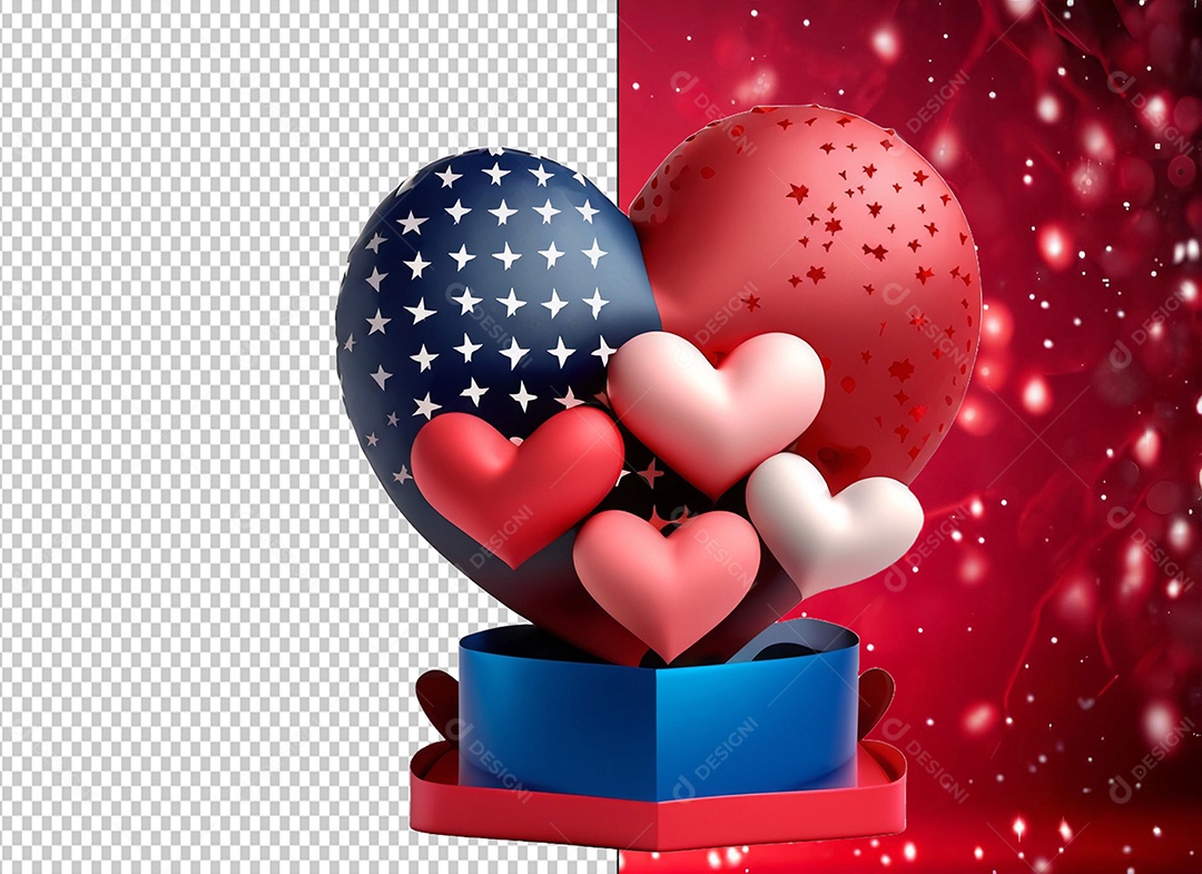 Decoração para Dia dos Namorados em Forma de Coração Elemento 3D Colorido para Composição PSD