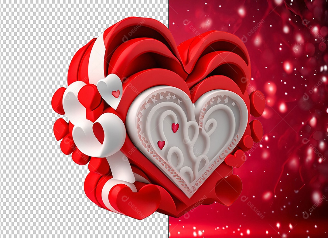 Decoração para Dia dos Namorados em Forma de Coração Elemento 3D para Composição PSD