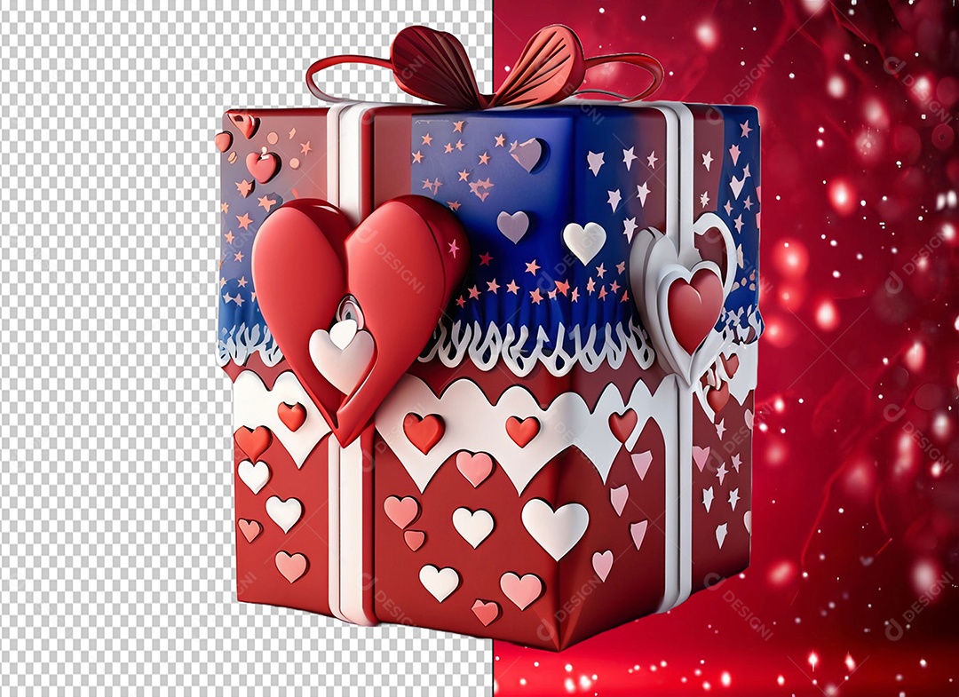 Caixa de Presente para Dia dos Namorados Elemento 3D para Composição PSD