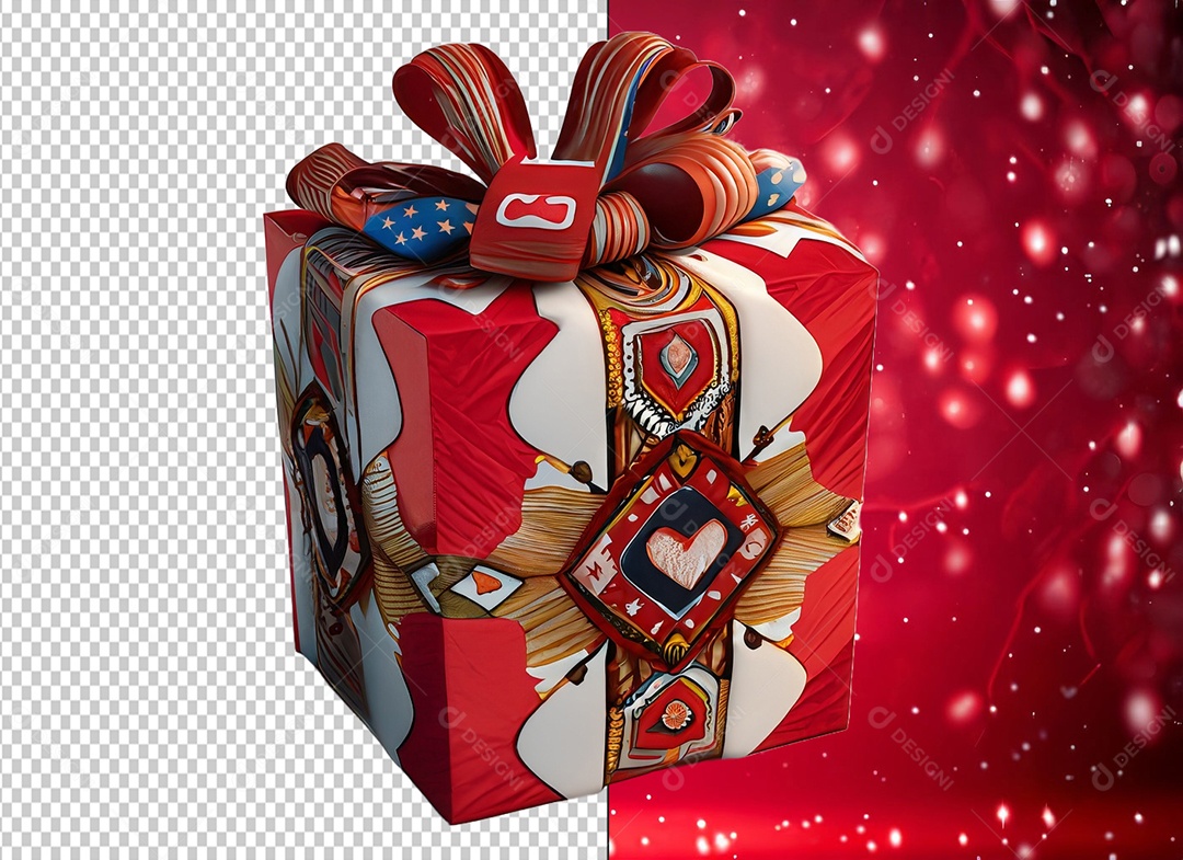 Caixa de Presente para Dia dos Namorados Elemento 3D para Composição PSD