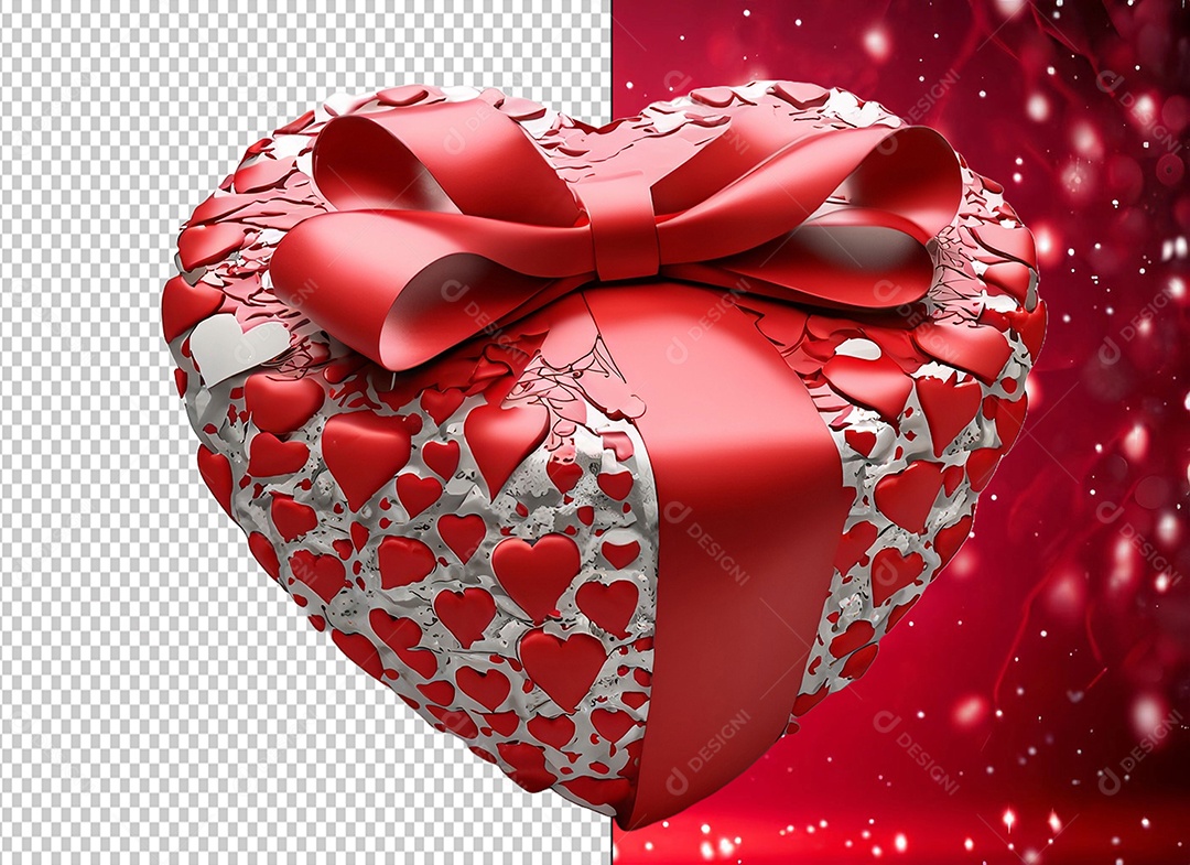 Caixa de Presente para Dia dos Namorados em Forma de Coração Elemento 3D para Composição PSD