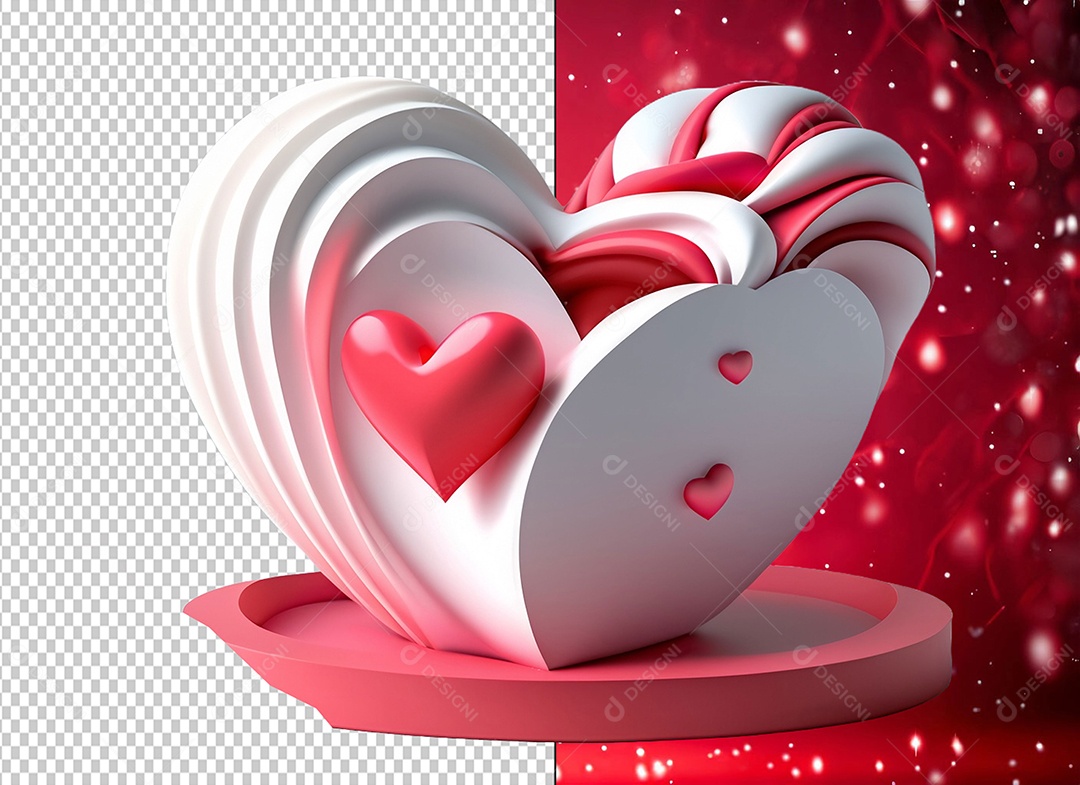 Caixa de Presente para Dia dos Namorados em Forma de Coração Elemento 3D Colorido para Composição PSD