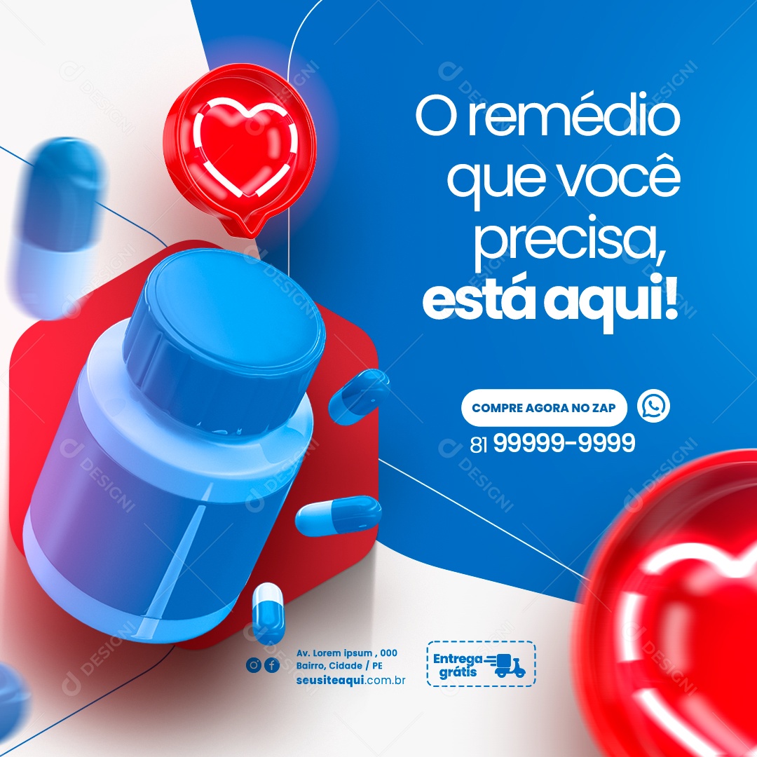 Farmácia O Remédio que Você Precisa Está Aqui Compre Agora no Zap Social Media PSD Editável