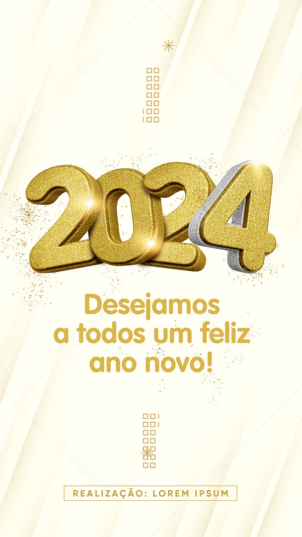 Desejamos a Todos Um Feliz Ano Novo 2024 Social Media PSD Editável