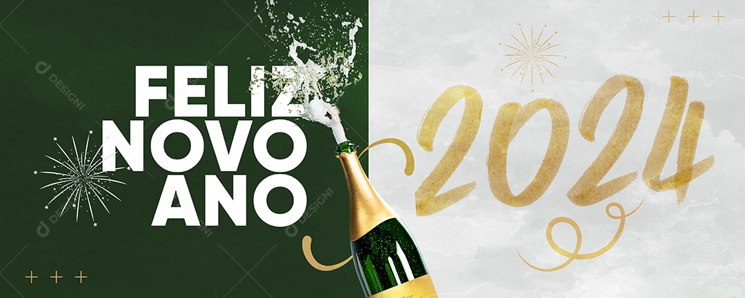 Banner Feliz Ano Novo 2024 Social Media PSD Editável