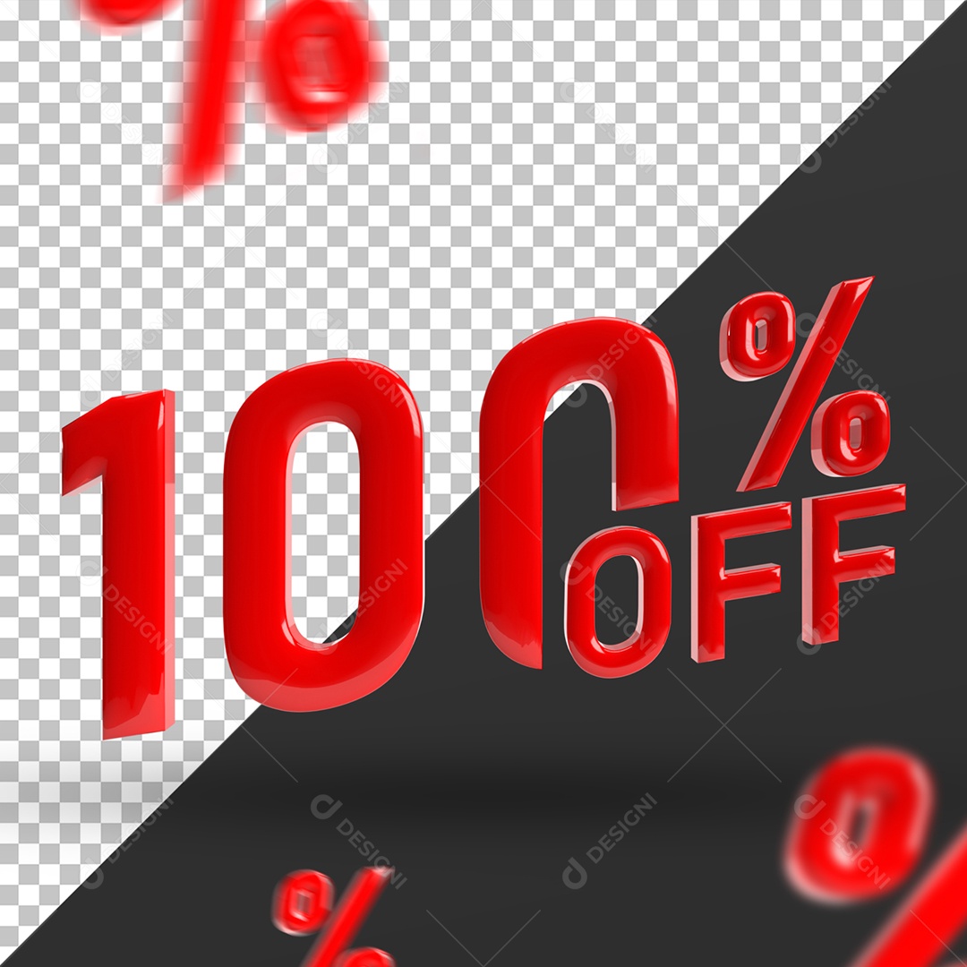 Número 3D 100% Off Vermelho Para Composição PSD