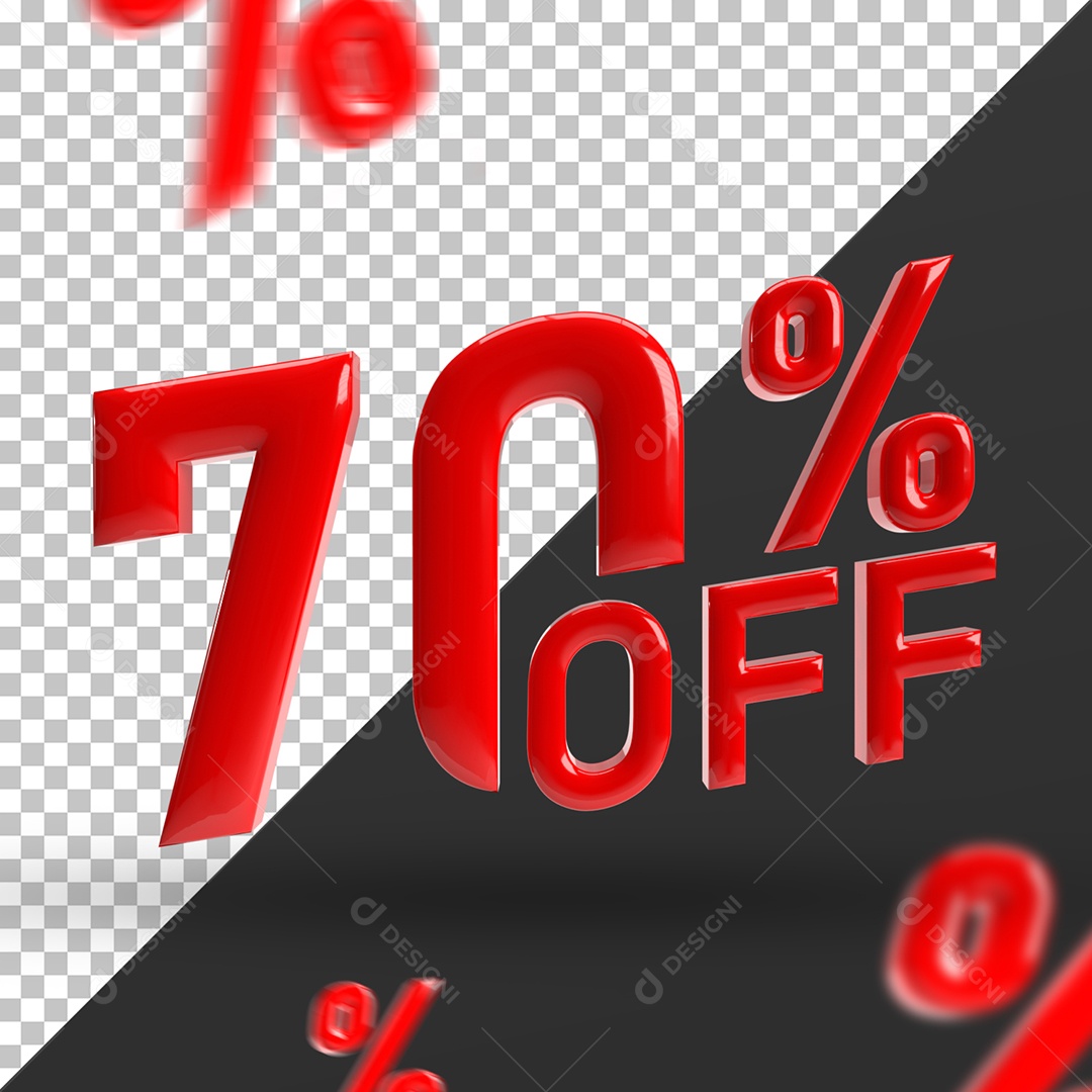 Número 3D 70% Off Vermelho Para Composição PSD