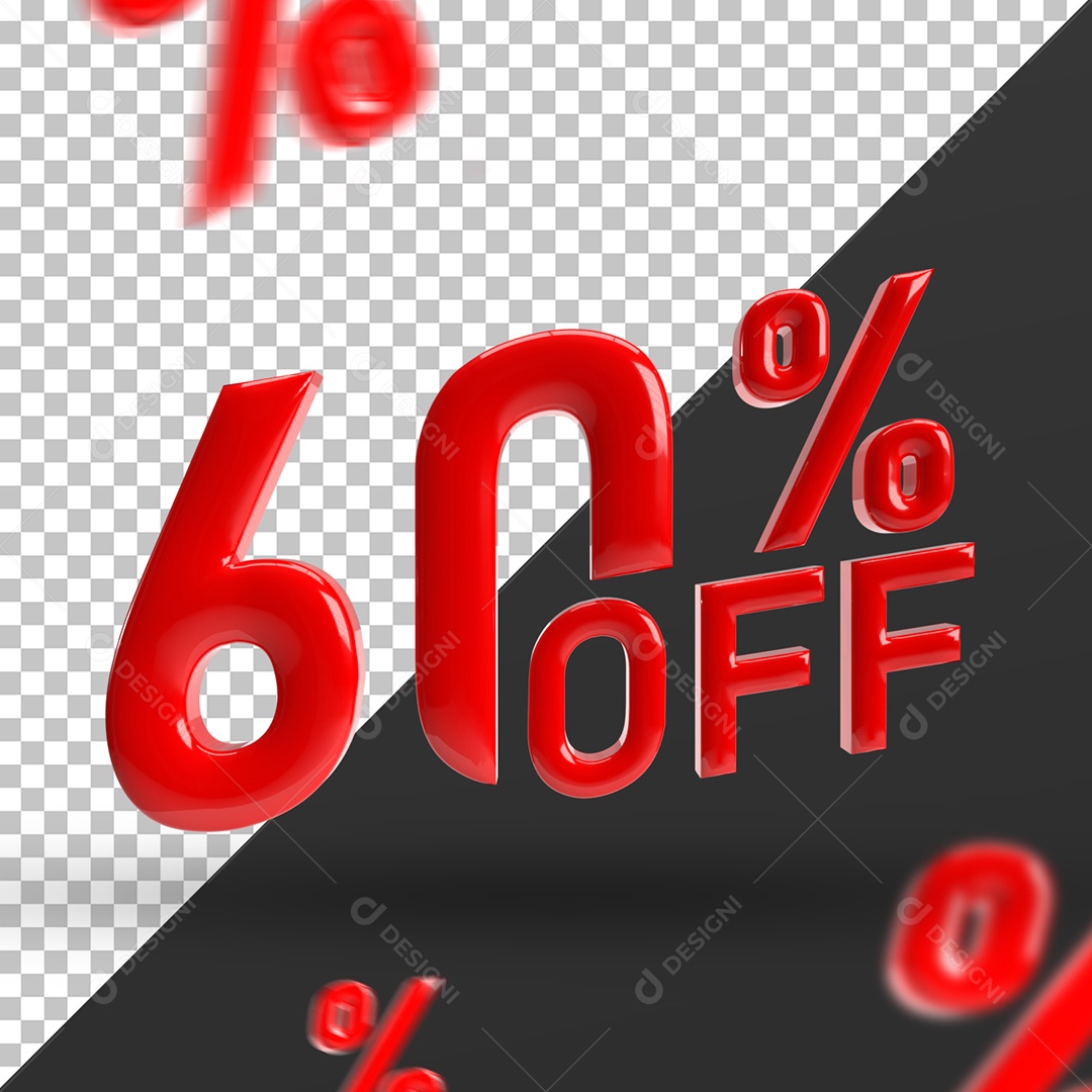 Número 3D 60% Off Vermelho Para Composição PSD