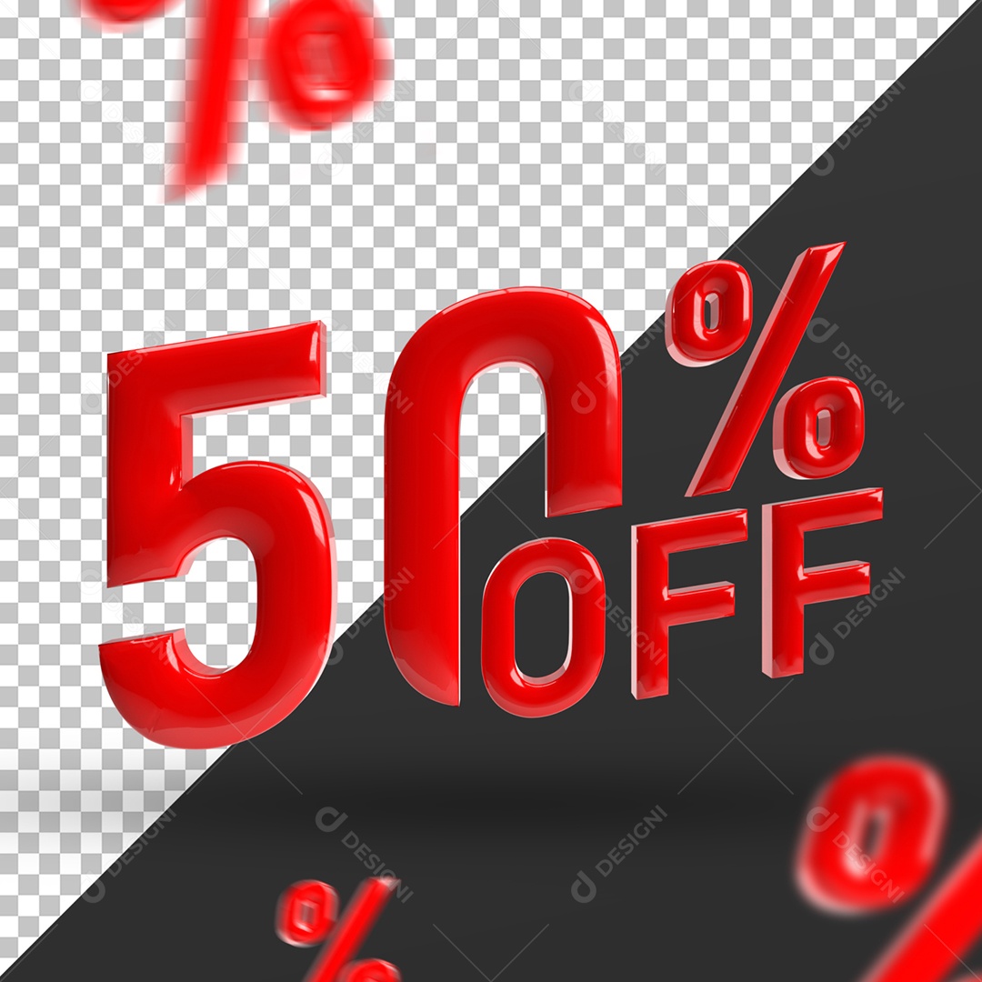 Número 3D 50% Off Vermelho Para Composição PSD