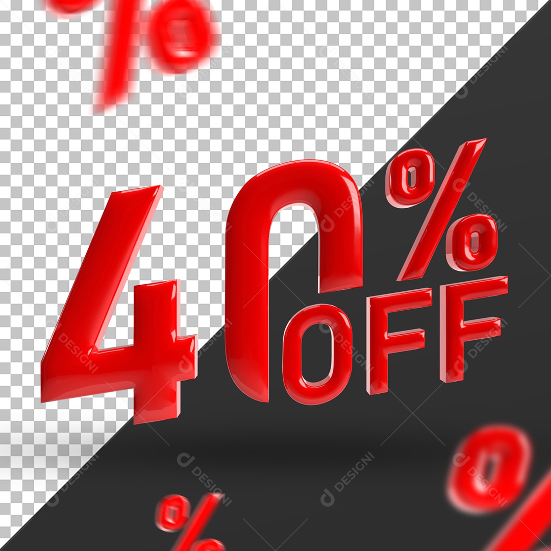 Número 3D 40% Off Vermelho Para Composição PSD