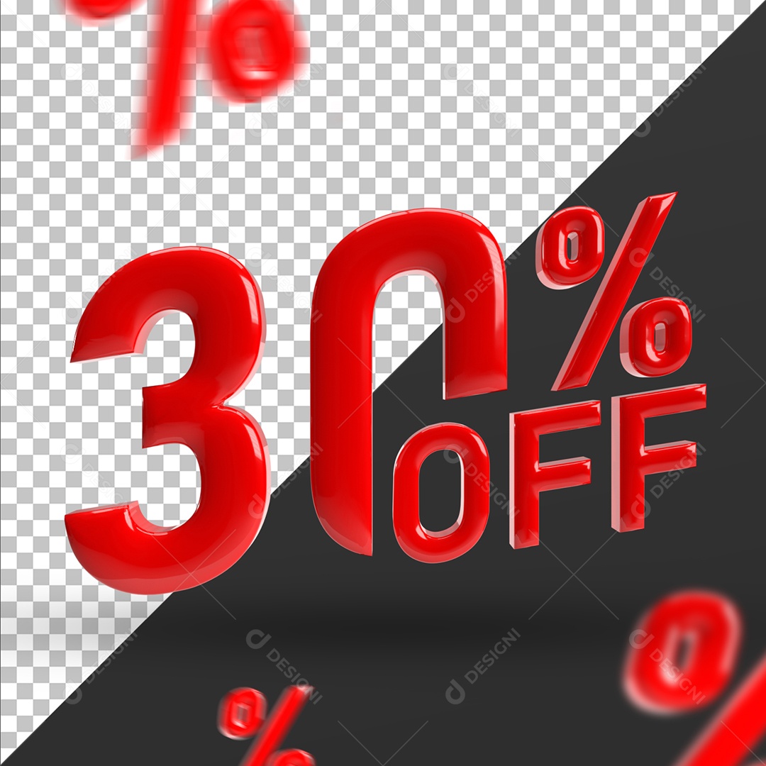 Número 3D 30% Off Vermelho Para Composição PSD