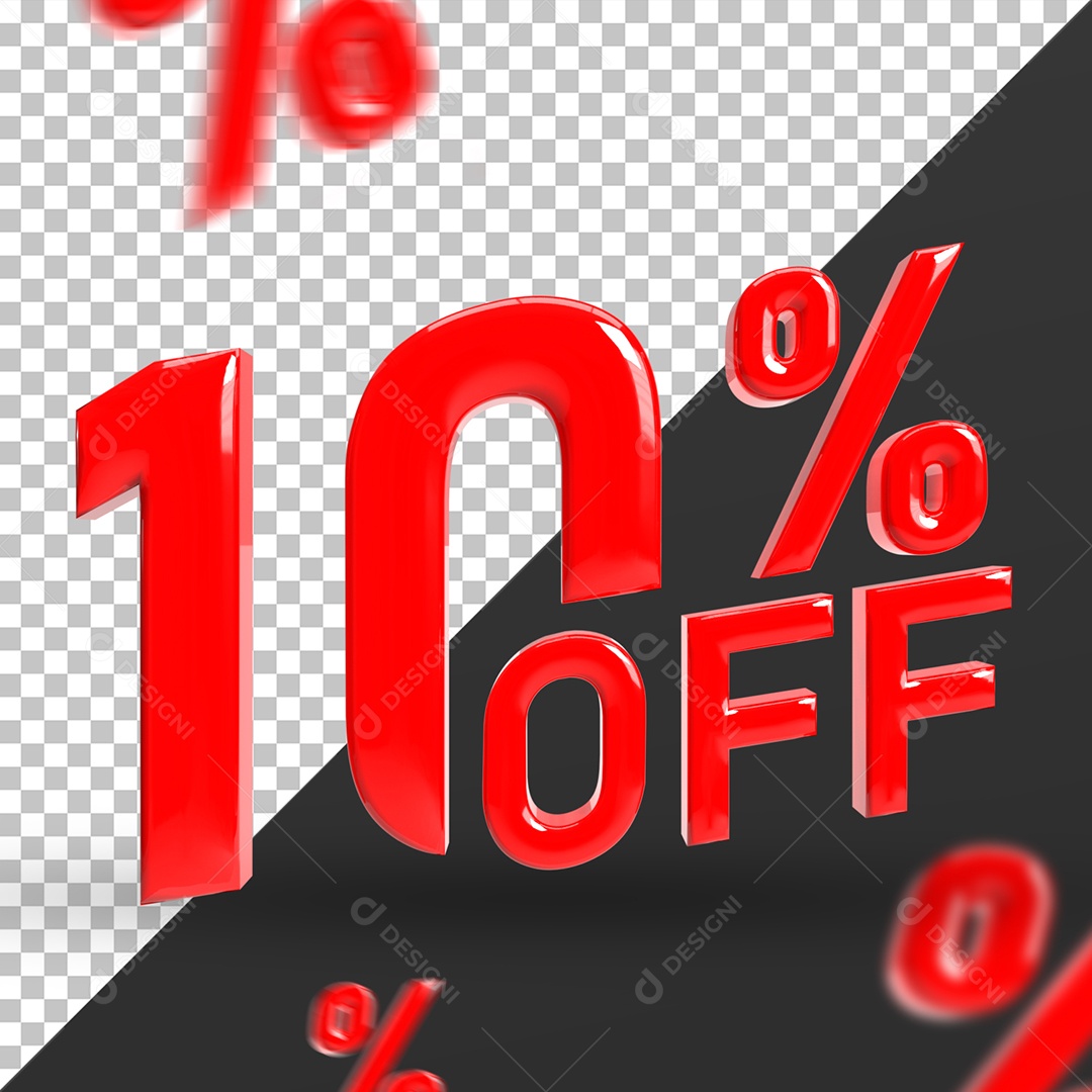 Número 3D 10% Off Vermelho Para Composição PSD