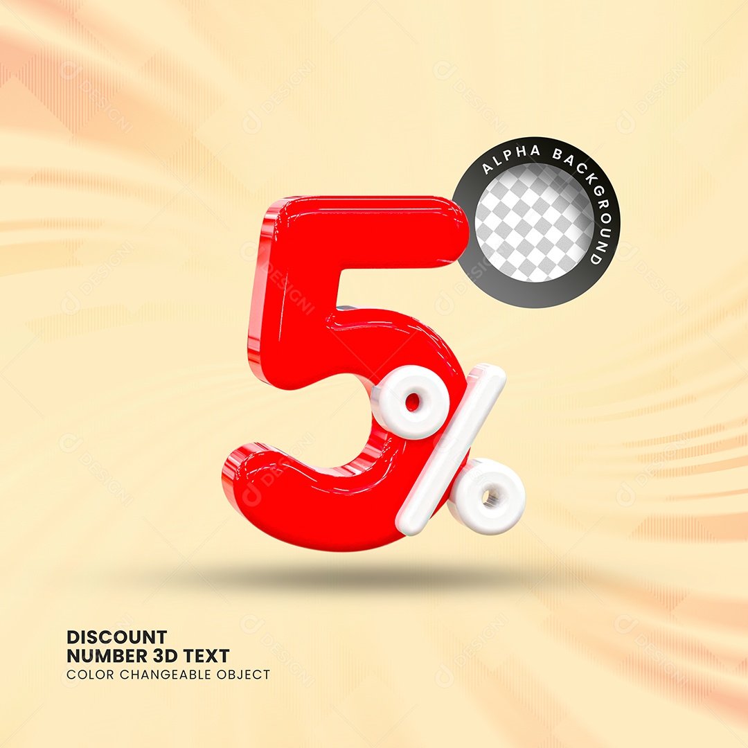 Número 5% Desconto Elemento 3D Vermelho Branco para Composição PSD