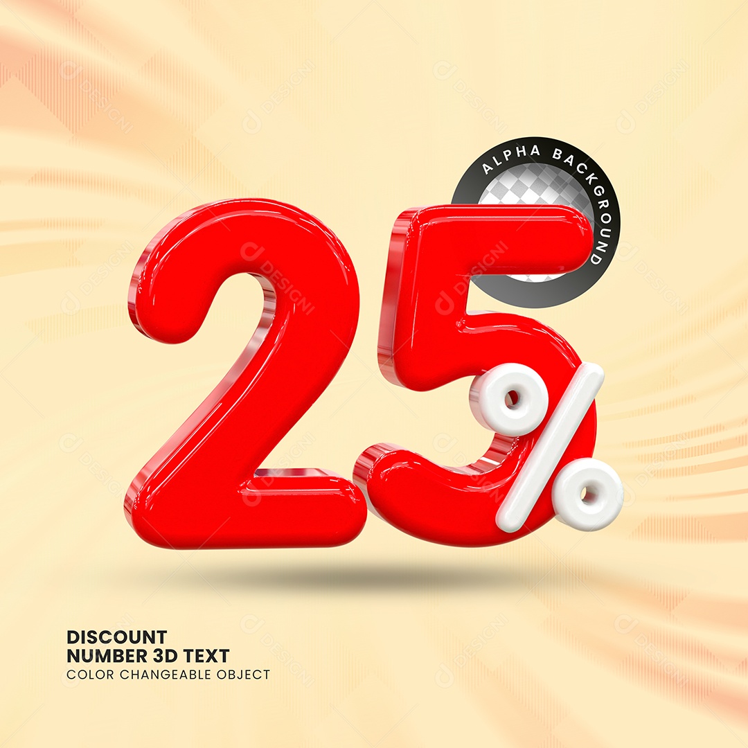 Número 25% Desconto Elemento 3D Vermelho Branco para Composição PSD