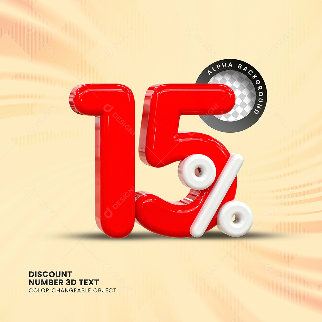 Elemento 3D Número 15% Desconto Vermelho Branco para Composição PSD