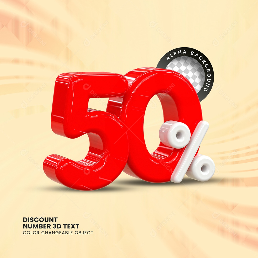 Número 50% Desconto Elemento 3D Vermelho Branco para Composição PSD
