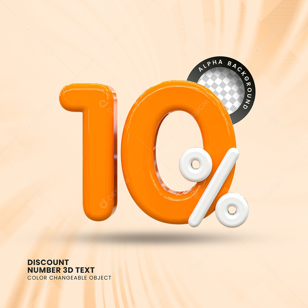 Número 10% Desconto Elemento 3D Laranja Branco para Composição PSD