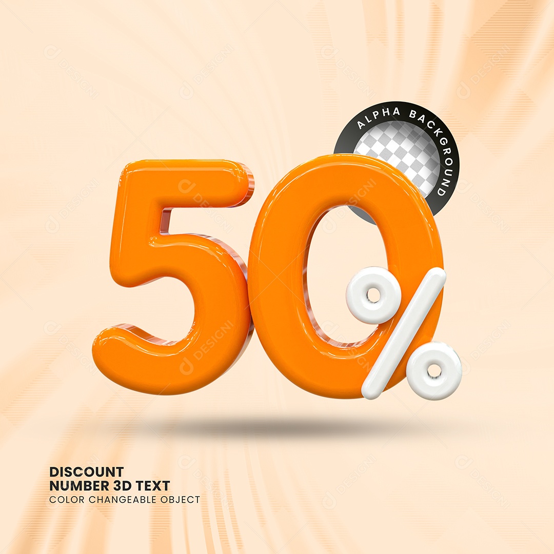 Elemento 3D Número 50% Desconto Laranja Branco para Composição PSD