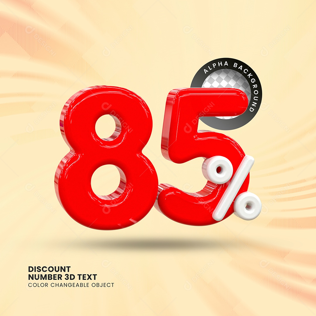 Número 85% Desconto Elemento 3D Vermelho Branco para Composição PSD