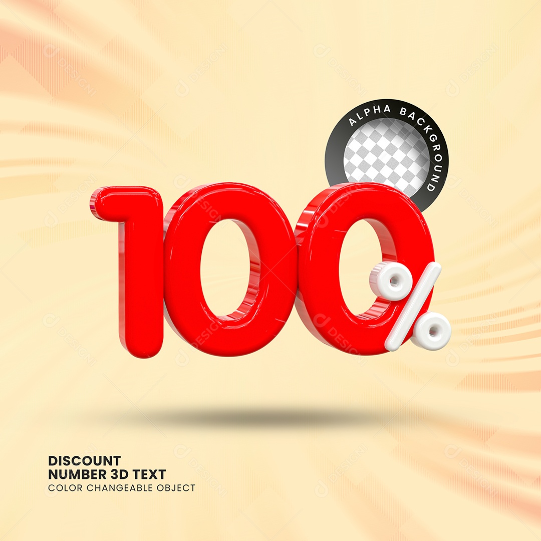 Número 100% Desconto Elemento 3D Vermelho Branco para Composição PSD
