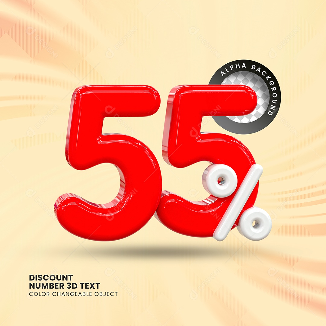 Número 55% Desconto Elemento 3D Vermelho Branco para Composição PSD