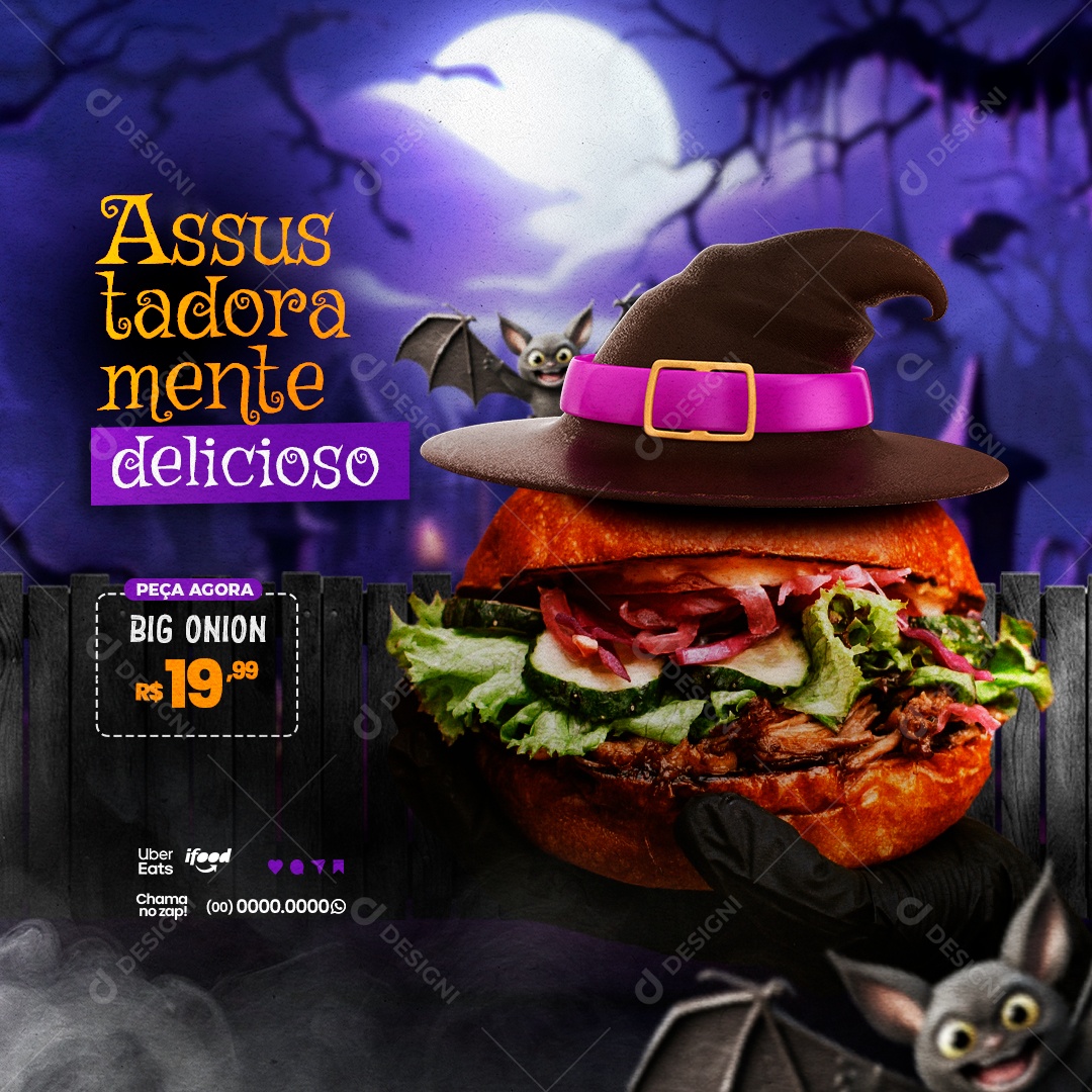 Halloween Hamburgueria Assustadoramente Delicioso Peça Agora Big Onion Social Media PSD Editável