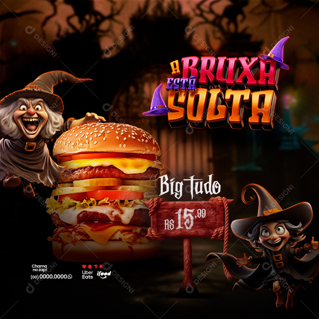 Halloween Hamburgueria A Bruxa Está Solta Big Tudo Social Media PSD Editável
