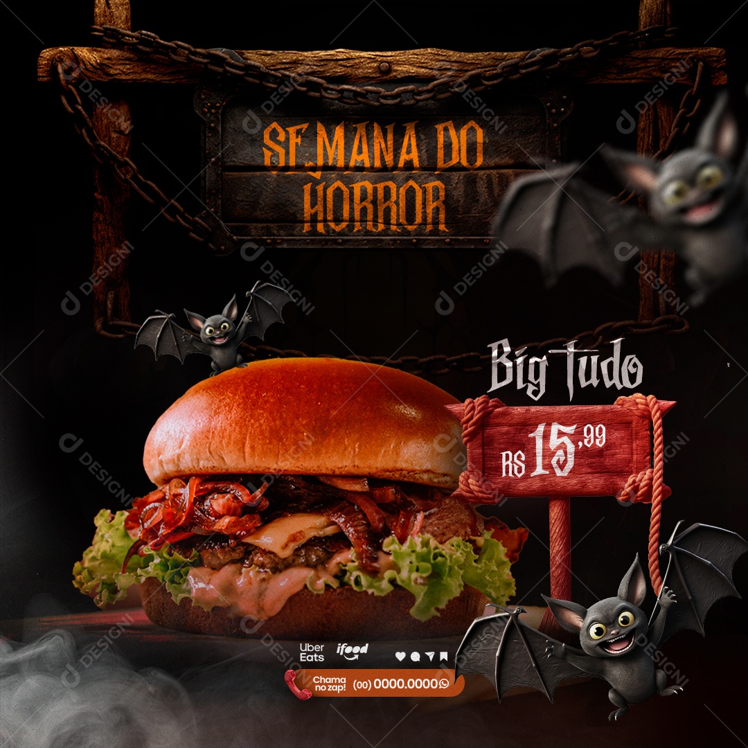 Social Media Halloween Hamburgueria Semana Do Horror Big Tudo PSD Editável