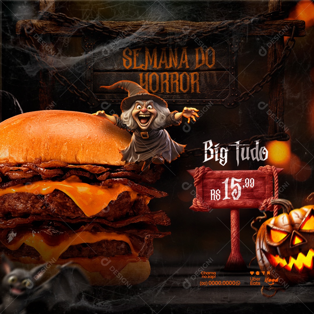 Halloween Hamburgueria Semana Do Horror Big Tudo Social Media PSD Editável