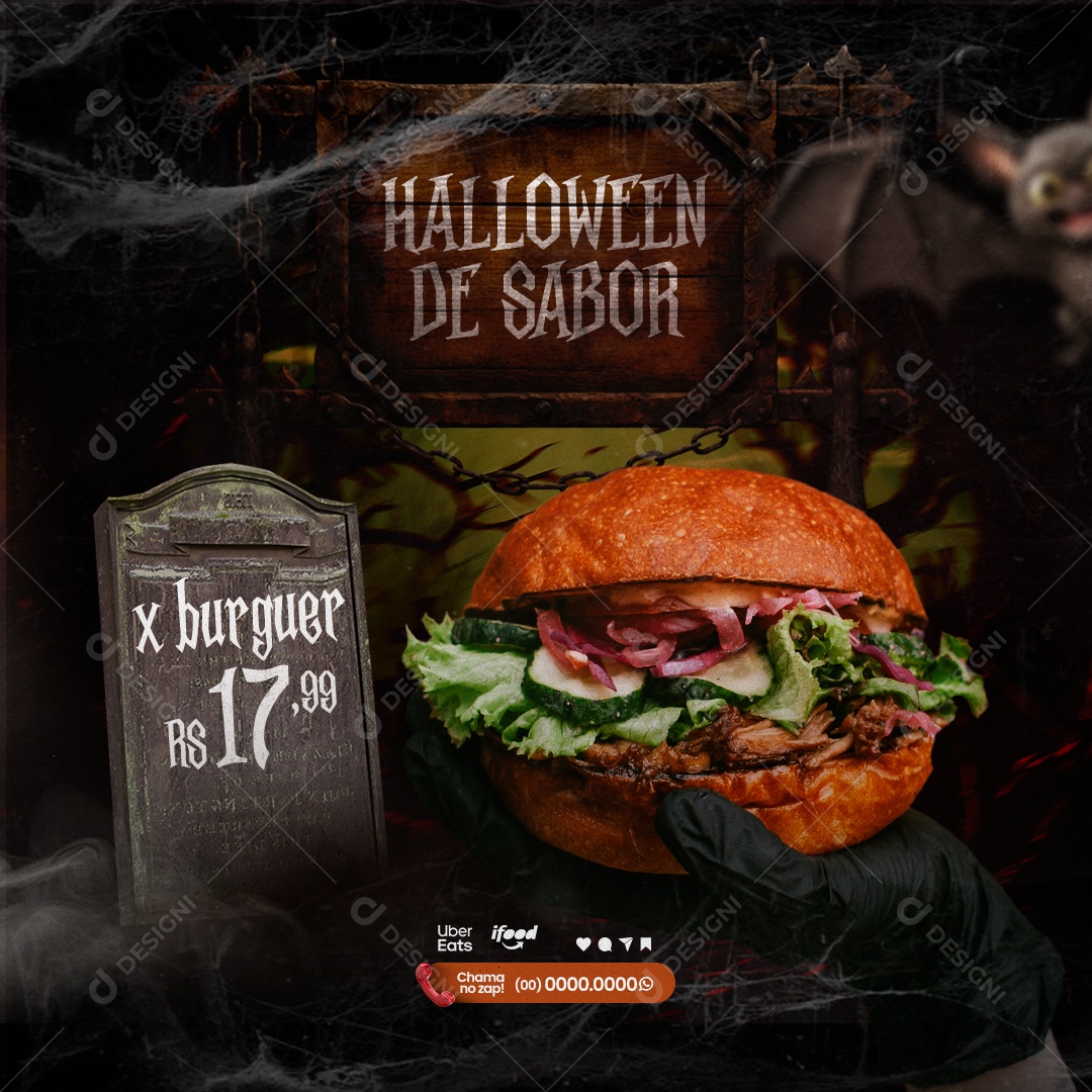Hamburgueria X Burguer Halloween De Sabor Social Media PSD Editável