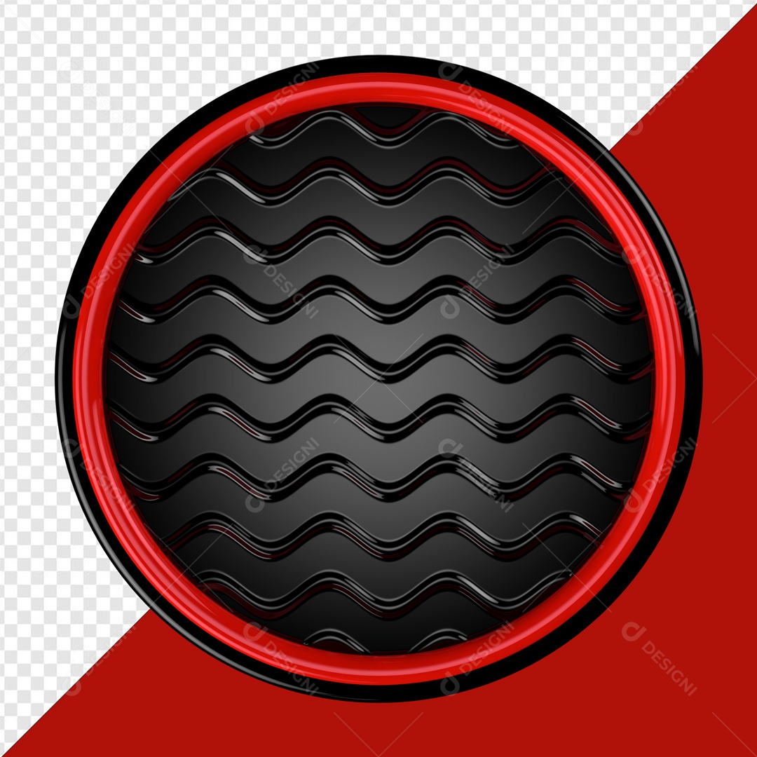 Elemento 3D Circular Vermelho e Preto Para Composição PSD