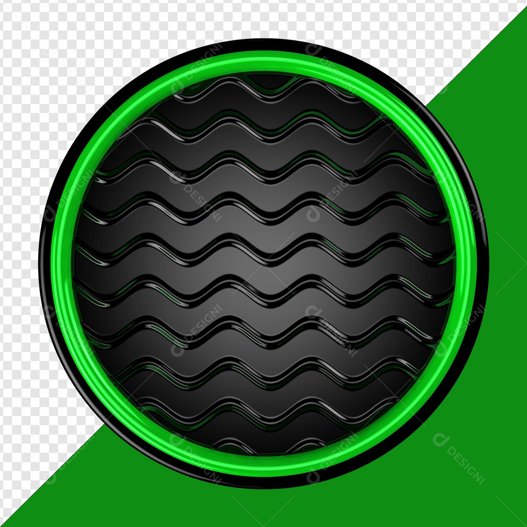 Elemento 3D Circular Verde e Preto Para Composição PSD