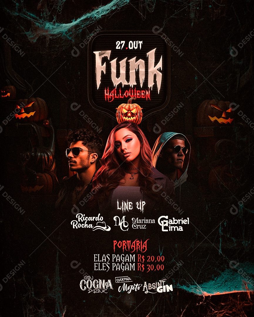 Flyer Halloween Funk Ricardo Rocha Mariana Cruz Gabriel Lima Social Media PSD Editável