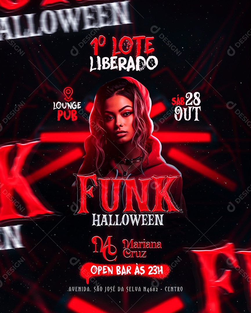 Flyer Lote Liberado Funk Halloween Mariana Cruz Social Media PSD Editável