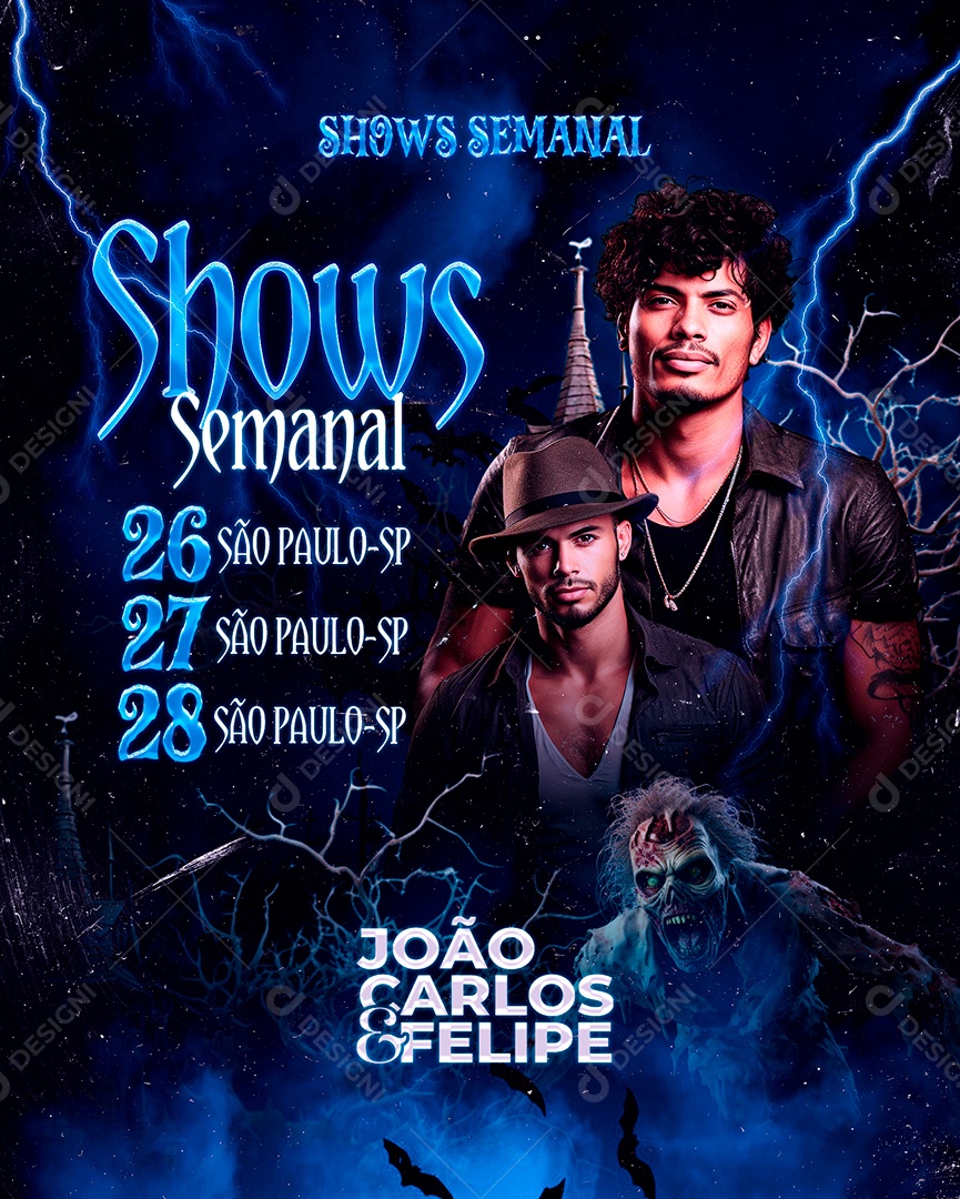 Halloween Flyer Shows Semanal João Carlos & Felipe Social Media PSD Editável