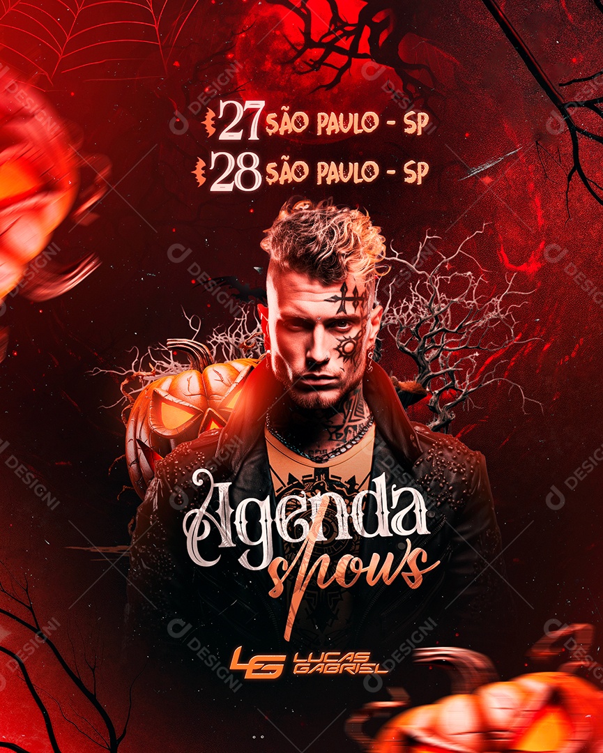 Halloween Flyer Agenda Shows Lucas Gabriel Social Media PSD Editável