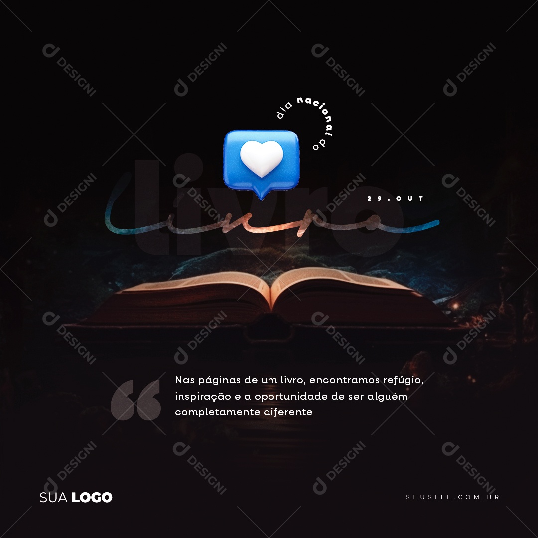 Dia do Nacional do Livro 29 de Outubro Social Media PSD Editável