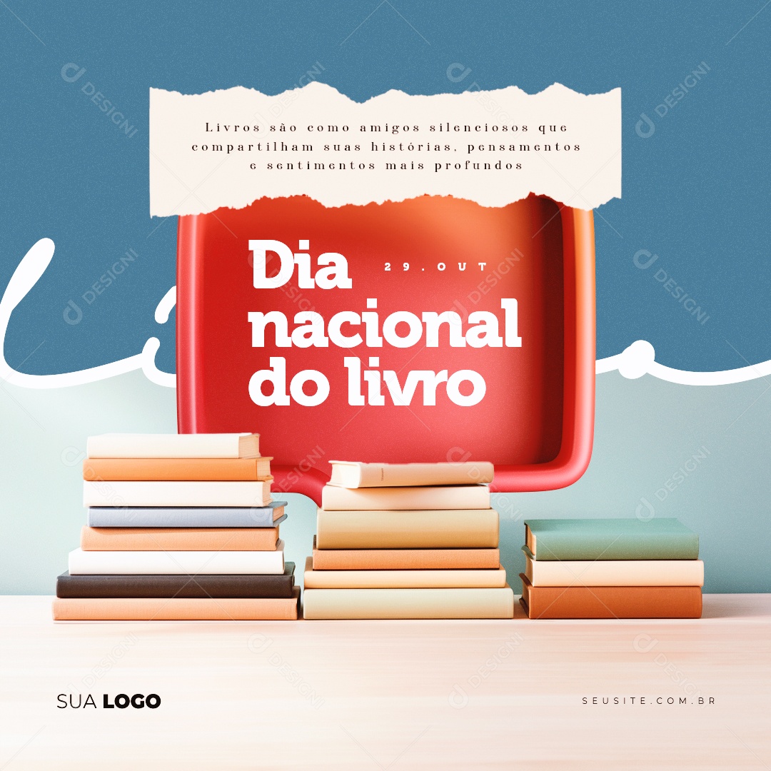 Dia do Nacional do Livro 29 de Outubro Social Media PSD Editável