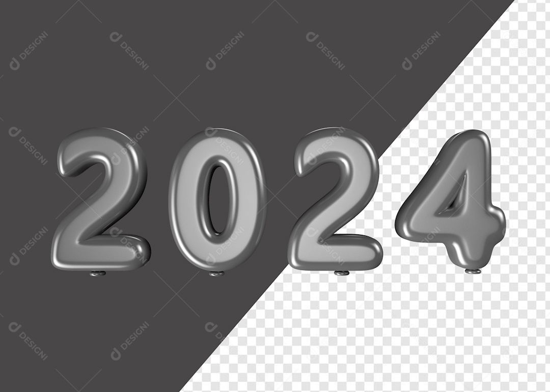 Balão 3D Número Cinza 2024 Para Composição PSD