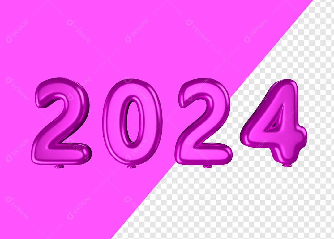 Balão 3D Número Rosa 2024 Para Composição PSD